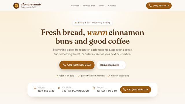 Honeycrumb Bakehouse: a made-up business in the Warm style